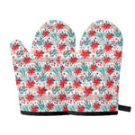 Cute Christmas Poinsettia Pattern Print Oven Mitts
