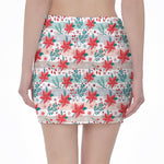 Cute Christmas Poinsettia Pattern Print Pencil Mini Skirt