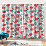 Cute Christmas Poinsettia Pattern Print Pencil Pleat Curtains