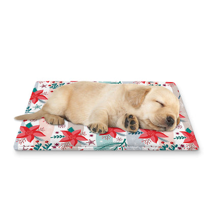 Cute Christmas Poinsettia Pattern Print Pet Cooling Mat Cover