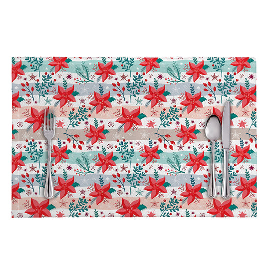 Cute Christmas Poinsettia Pattern Print Placemat