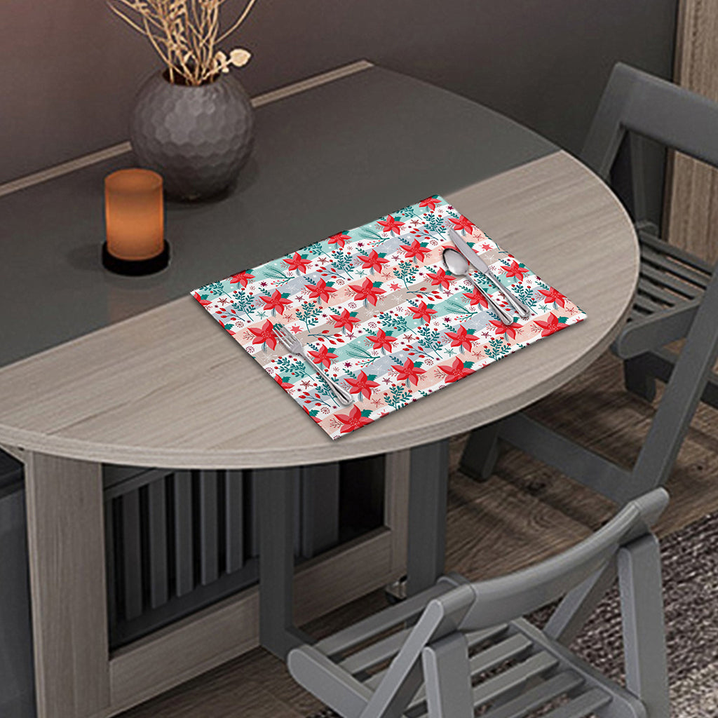 Cute Christmas Poinsettia Pattern Print Placemat