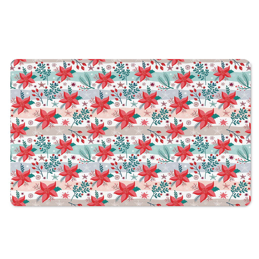 Cute Christmas Poinsettia Pattern Print Polyester Doormat