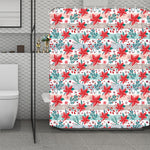 Cute Christmas Poinsettia Pattern Print Polyester Shower Curtain