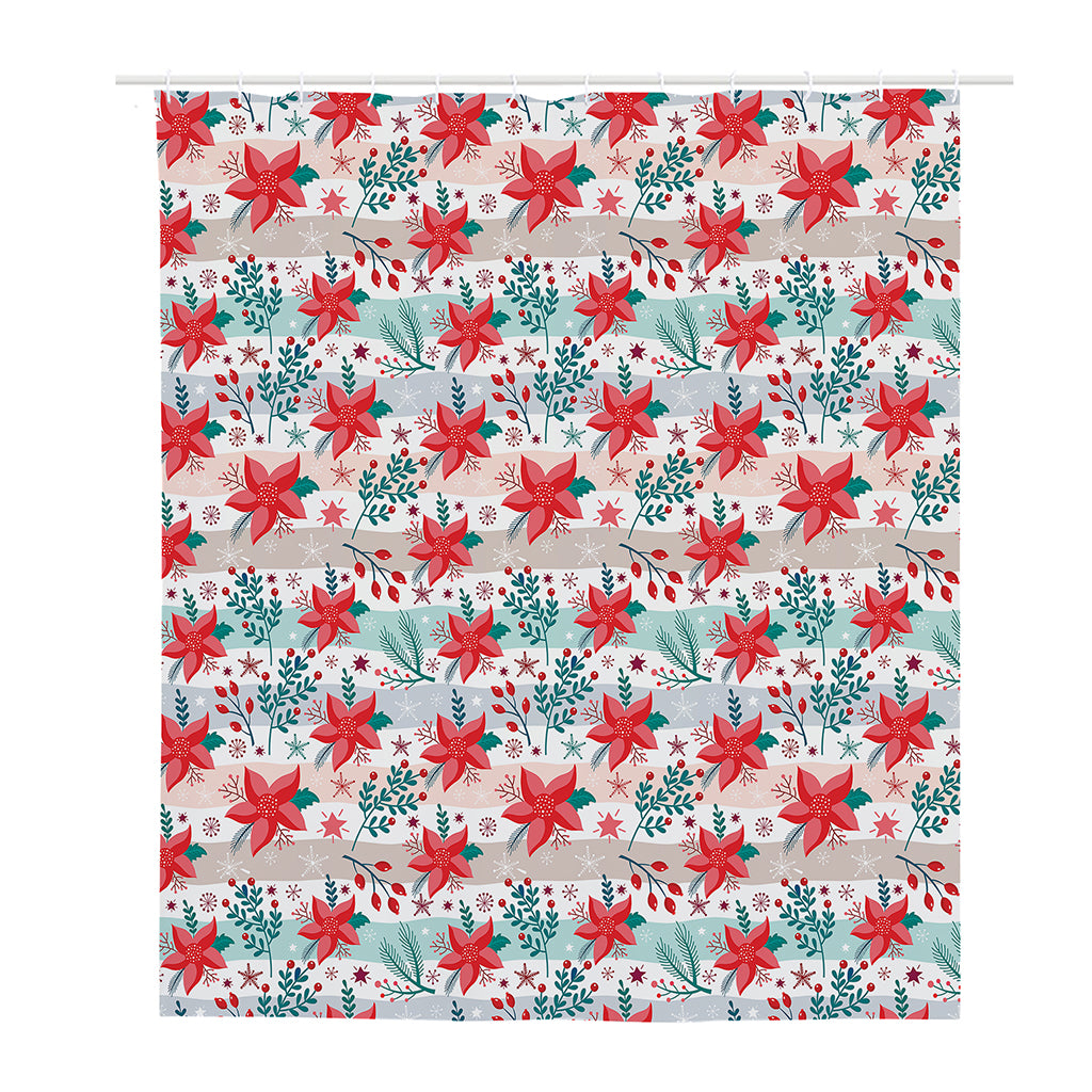 Cute Christmas Poinsettia Pattern Print Polyester Shower Curtain