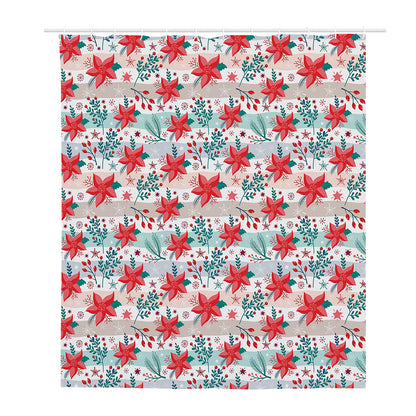 Cute Christmas Poinsettia Pattern Print Polyester Shower Curtain