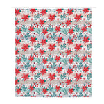 Cute Christmas Poinsettia Pattern Print Polyester Shower Curtain