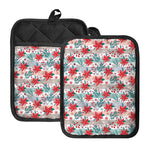 Cute Christmas Poinsettia Pattern Print Pot Holders With Pocket