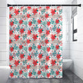 Cute Christmas Poinsettia Pattern Print Premium Shower Curtain