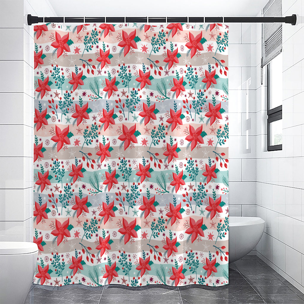 Cute Christmas Poinsettia Pattern Print Premium Shower Curtain