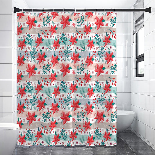 Cute Christmas Poinsettia Pattern Print Premium Shower Curtain