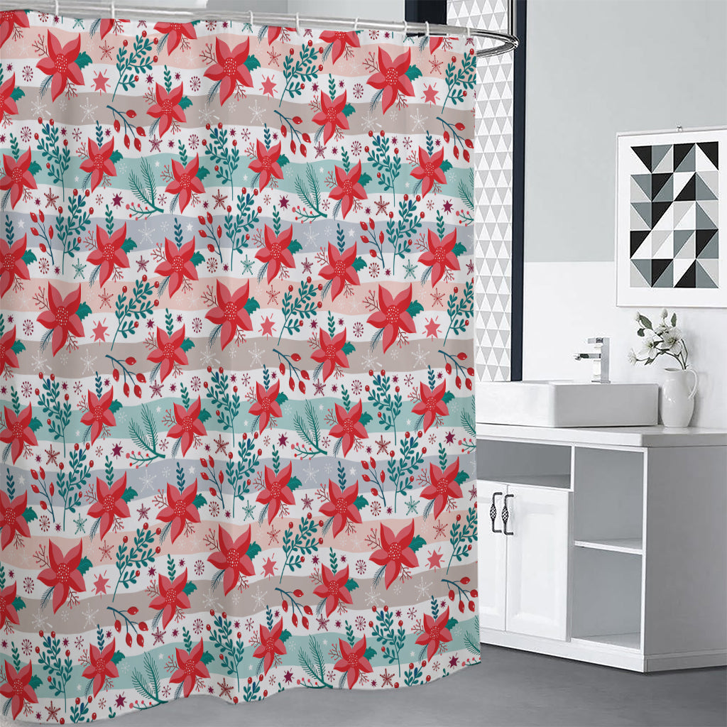 Cute Christmas Poinsettia Pattern Print Premium Shower Curtain