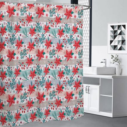 Cute Christmas Poinsettia Pattern Print Premium Shower Curtain