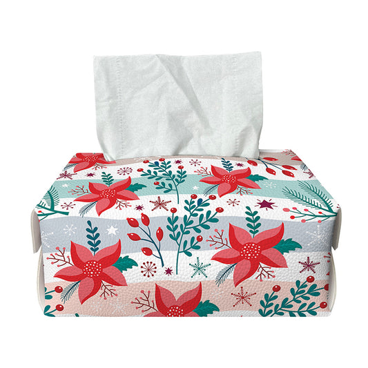 Cute Christmas Poinsettia Pattern Print Rectangle Tissue Box Cover