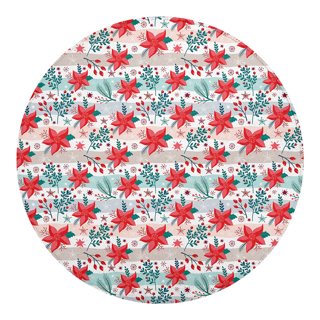 Cute Christmas Poinsettia Pattern Print Round Blanket