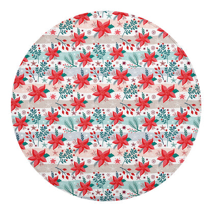 Cute Christmas Poinsettia Pattern Print Round Blanket