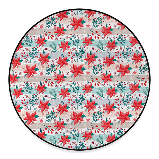 Cute Christmas Poinsettia Pattern Print Round Floor Mat