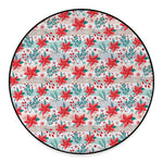 Cute Christmas Poinsettia Pattern Print Round Floor Mat