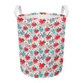 Cute Christmas Poinsettia Pattern Print Round Laundry Basket