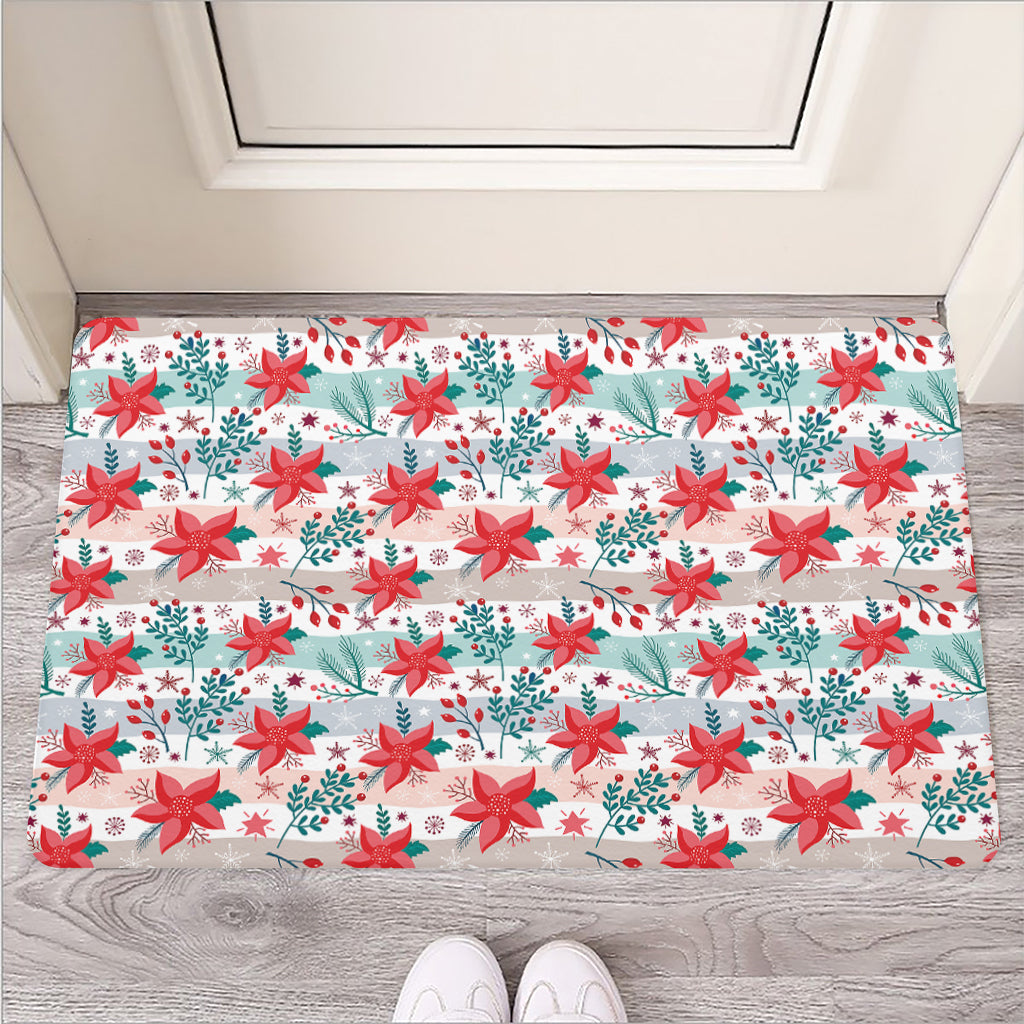 Cute Christmas Poinsettia Pattern Print Rubber Doormat