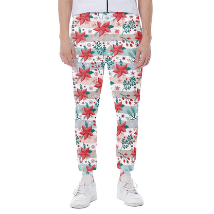 Cute Christmas Poinsettia Pattern Print Scuba Joggers