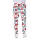 Cute Christmas Poinsettia Pattern Print Scuba Joggers