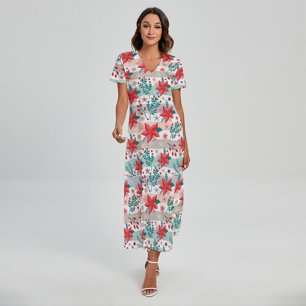 white christmas dresses Watercolor Christmas Poinsettia Print Sleeveless Bodycon Dress main image 1