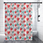 Cute Christmas Poinsettia Pattern Print Shower Curtain