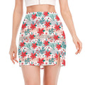 Cute Christmas Poinsettia Pattern Print Side Slit Mini Skirt