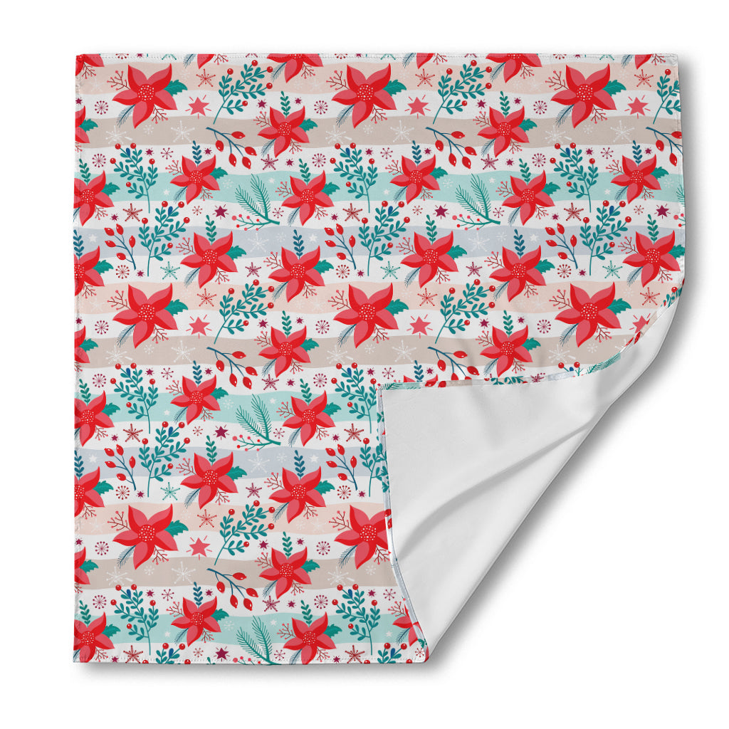 Cute Christmas Poinsettia Pattern Print Silk Bandana