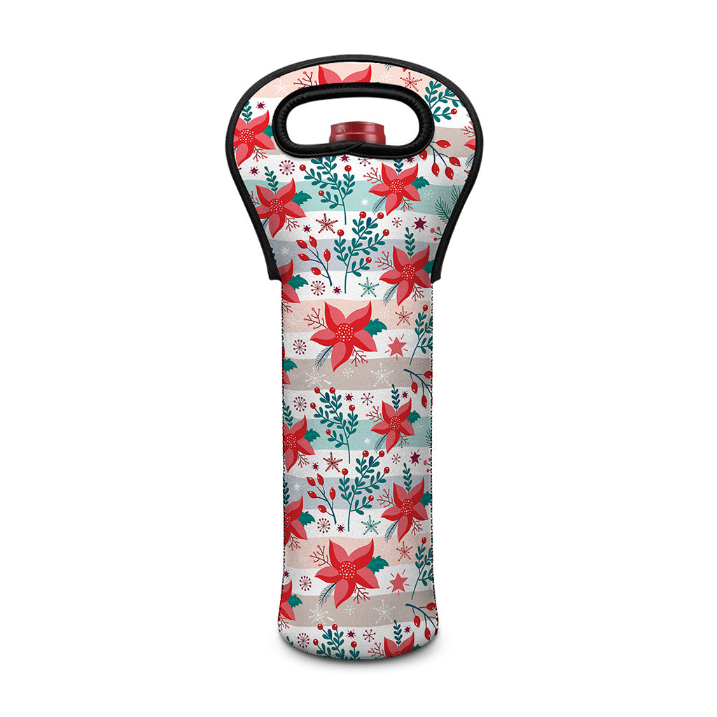 Cute Christmas Poinsettia Pattern Print Single Neoprene Wine Tote