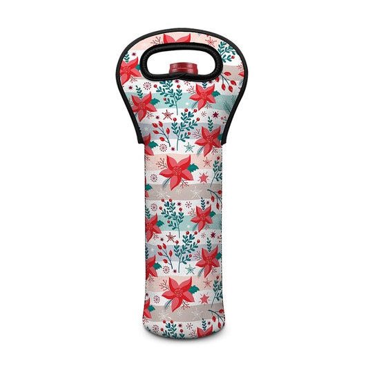 Cute Christmas Poinsettia Pattern Print Single Neoprene Wine Tote