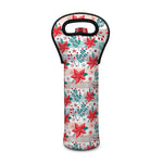 Cute Christmas Poinsettia Pattern Print Single Neoprene Wine Tote