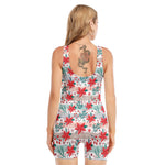 Cute Christmas Poinsettia Pattern Print Sleeveless One Piece Swimsuit