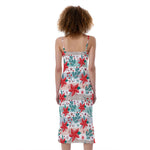 Cute Christmas Poinsettia Pattern Print Slim Fit Midi Cami Dress