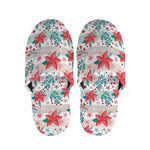 Cute Christmas Poinsettia Pattern Print Slippers