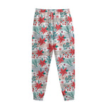 Cute Christmas Poinsettia Pattern Print Sweatpants
