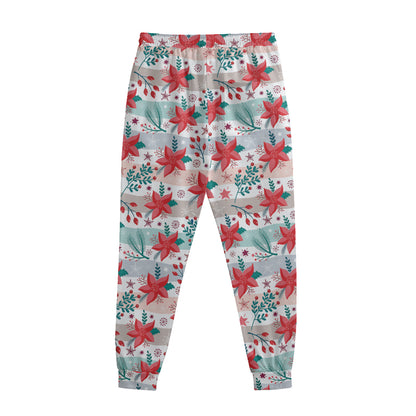 Cute Christmas Poinsettia Pattern Print Sweatpants