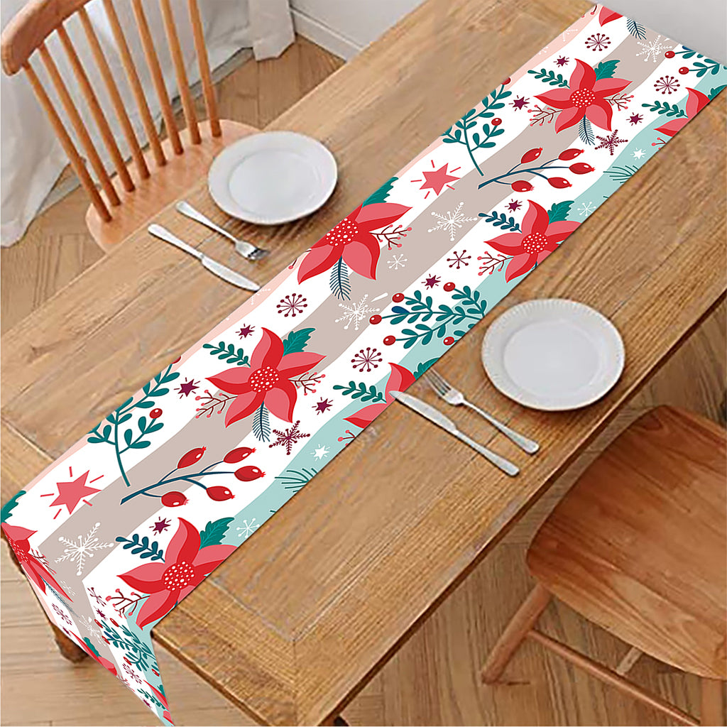 Cute Christmas Poinsettia Pattern Print Table Runner