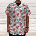 Cute Christmas Poinsettia Pattern Print Textured Short Sleeve Shirt