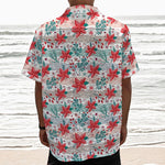 Cute Christmas Poinsettia Pattern Print Textured Short Sleeve Shirt