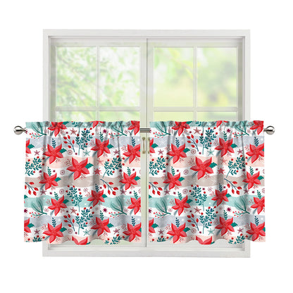 Cute Christmas Poinsettia Pattern Print Tier Curtains