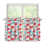 Cute Christmas Poinsettia Pattern Print Tier Curtains