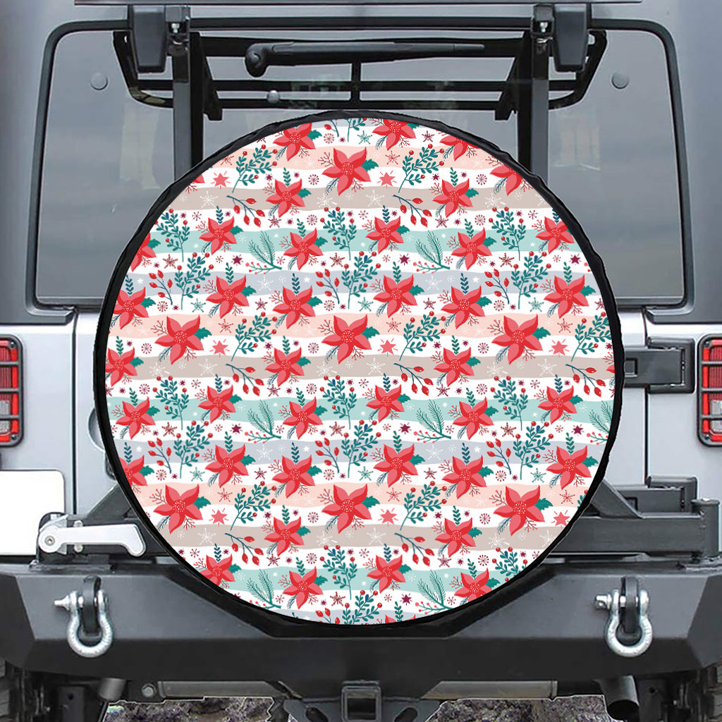 Cute Christmas Poinsettia Pattern Print Tire Cover