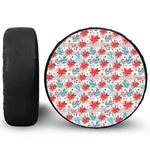 Cute Christmas Poinsettia Pattern Print Tire Cover