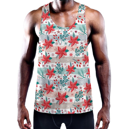 Cute Christmas Poinsettia Pattern Print Training Tank Top