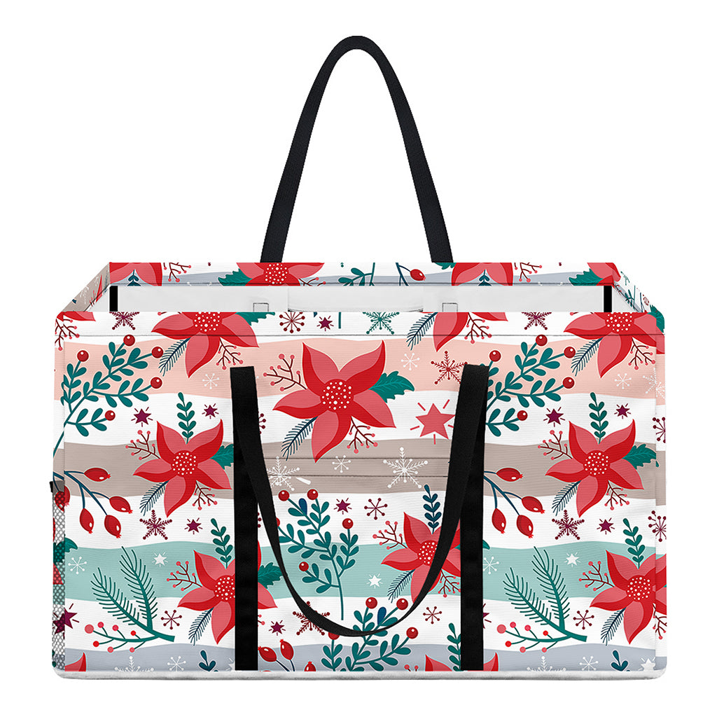 Cute Christmas Poinsettia Pattern Print Utility Tote Bag
