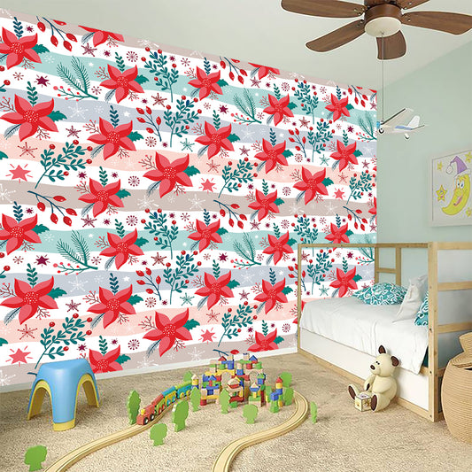 Cute Christmas Poinsettia Pattern Print Wall Sticker