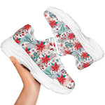 Cute Christmas Poinsettia Pattern Print White Chunky Shoes