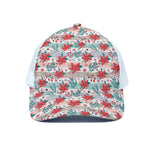 Cute Christmas Poinsettia Pattern Print White Mesh Trucker Cap